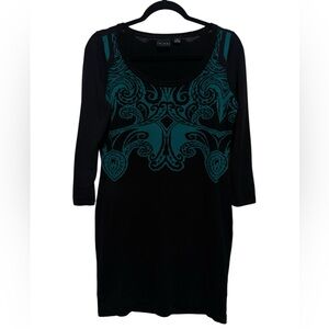 Tribal brand black and teal patterned dress